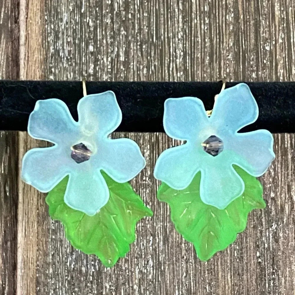 3 for $25/ Handmade Floral Earrings Blue Green Purple Acrylic Briolette Bead